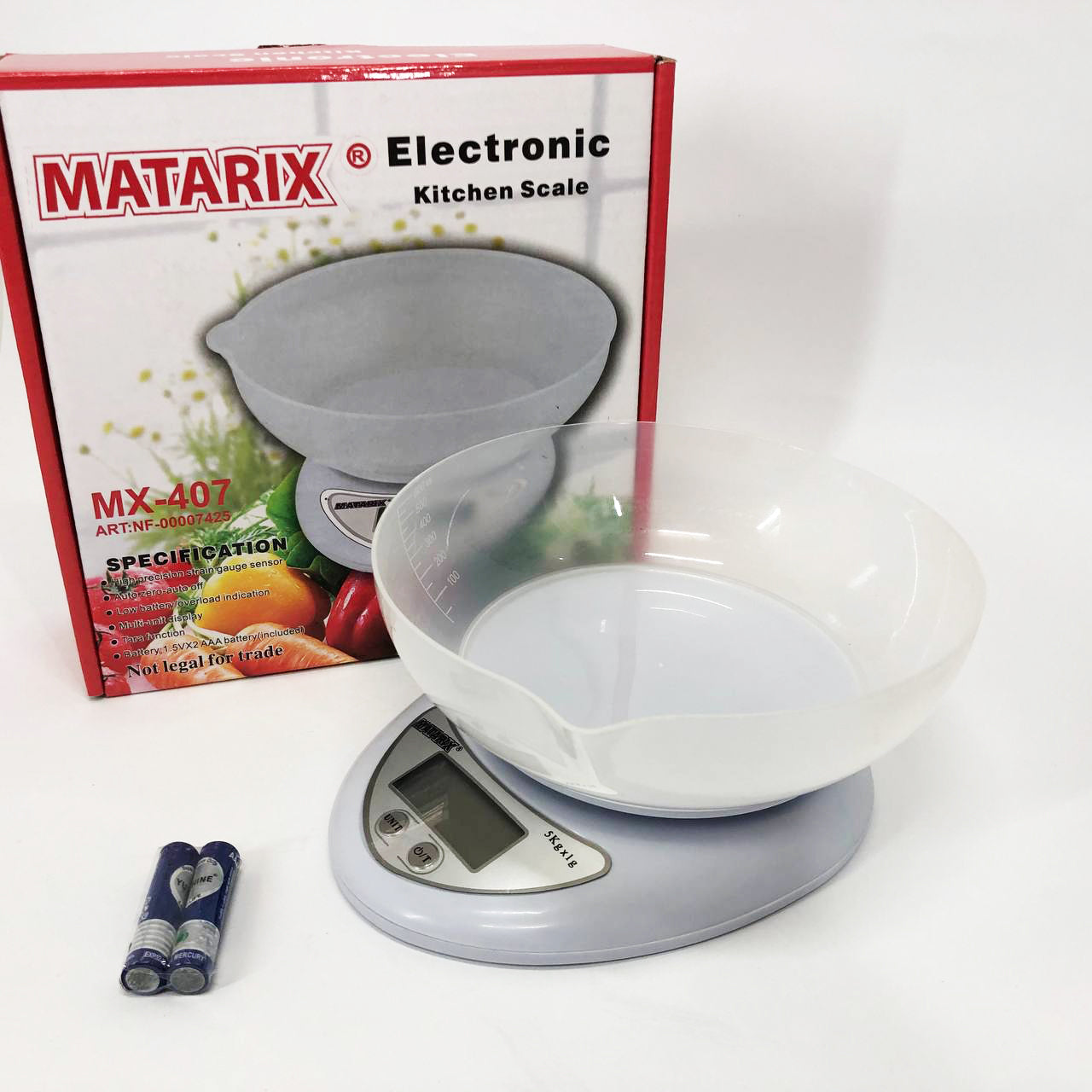 Кухонные электронные весы с чашей до 5 кг Matarix MX-407, Компактные электронные кухонные весы