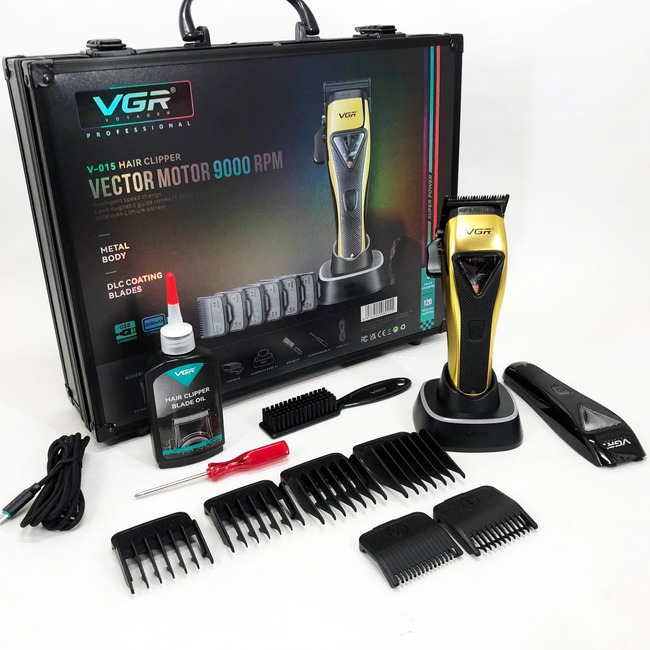 Машинка для стрижки VGR V-015 аккумуляторная беспроводная профессиональная 6 насадок