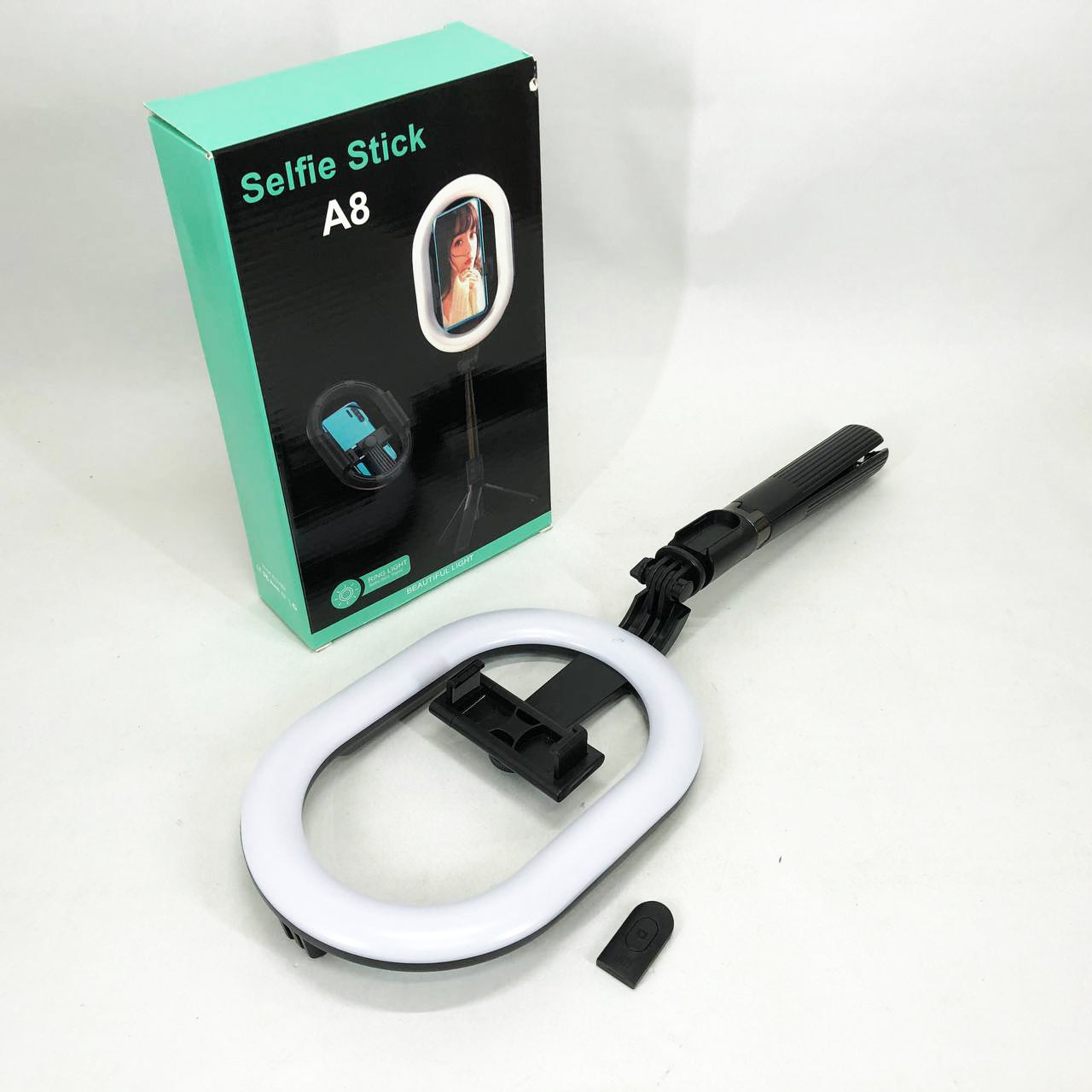 Монопод-штатив для селфи с кольцевой LED лампой Selfie Stick A8 телескопический с пультом и Bluetooth