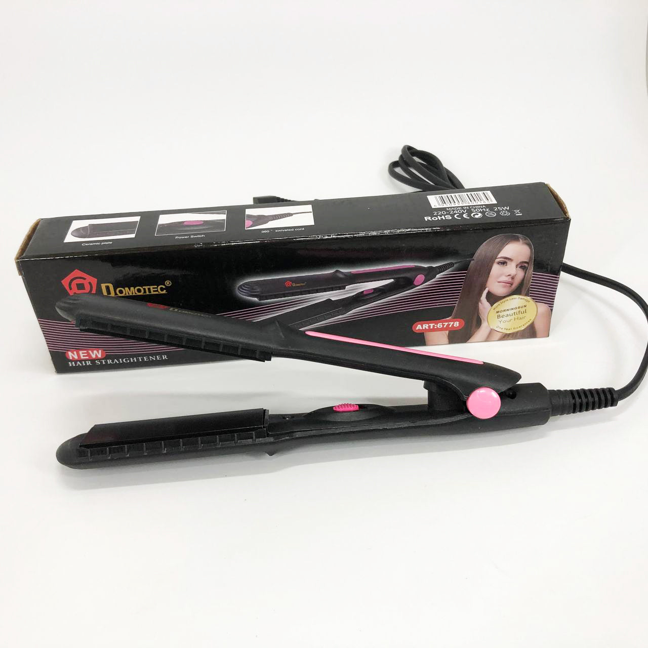 Щипцы, плойка утюжок DOMOTEC MS-4905, Щетка щипцы для выпрямления волос. Цвет: розовый