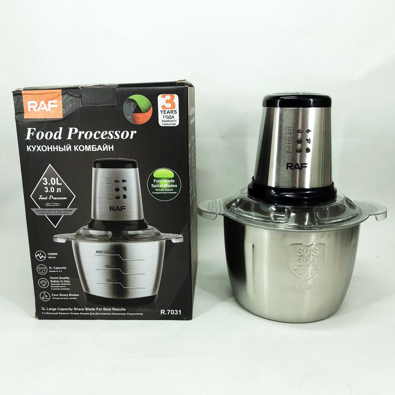 Измельчитель RAF R.7031 электрический блендер-чоппер настольный 3 л 1000 Вт, Кухонный блендер для овощей