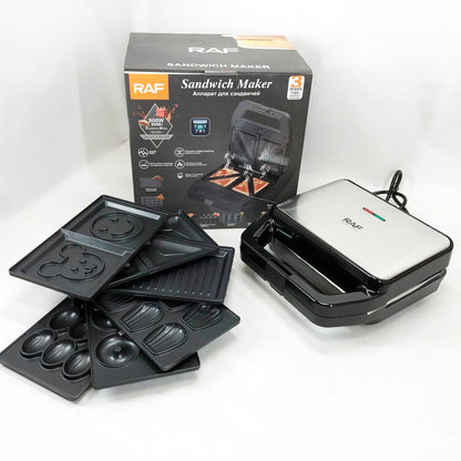 Мультимейкер RAF R.552 – 7 в 1: вафельница, гриль, сэндвичница, пончики, орешки, кексы, печенье, 800 Вт