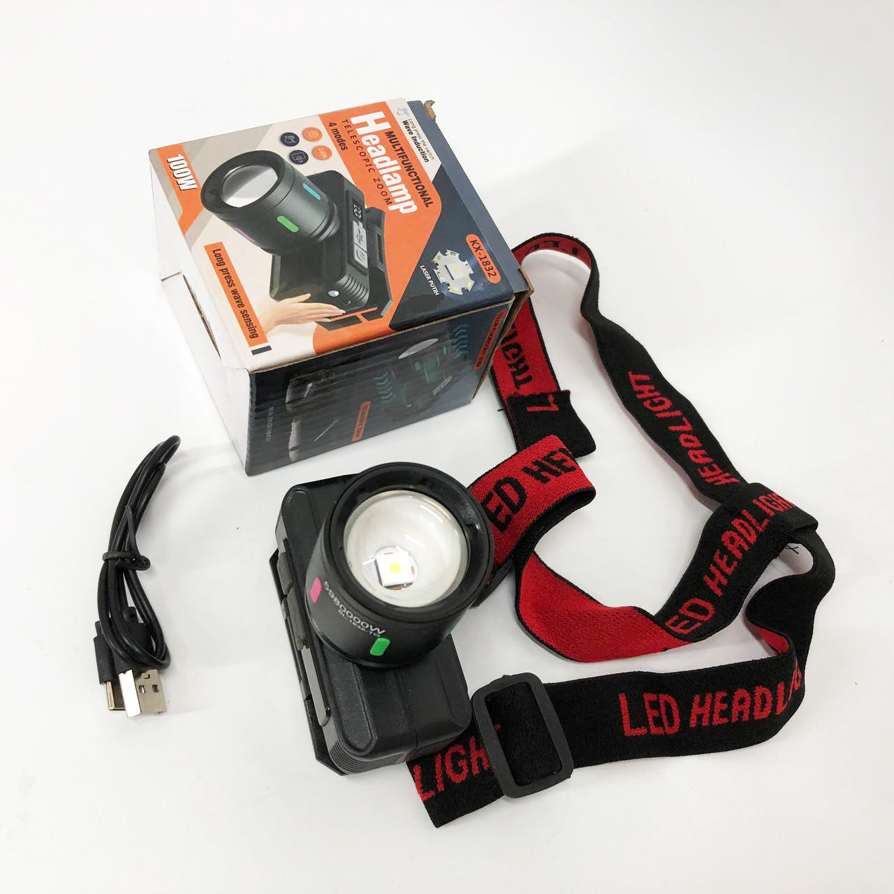 Фонарь налобный KX-1832-TG, Мощный фонарь для рыбалки, Фонарик на голову для домашних работ