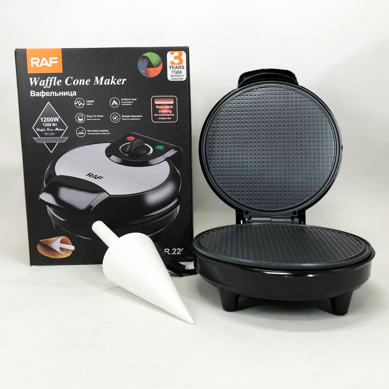 Вафельница электрическая RAF R.220, 1200 Вт с антипригарным покрытием