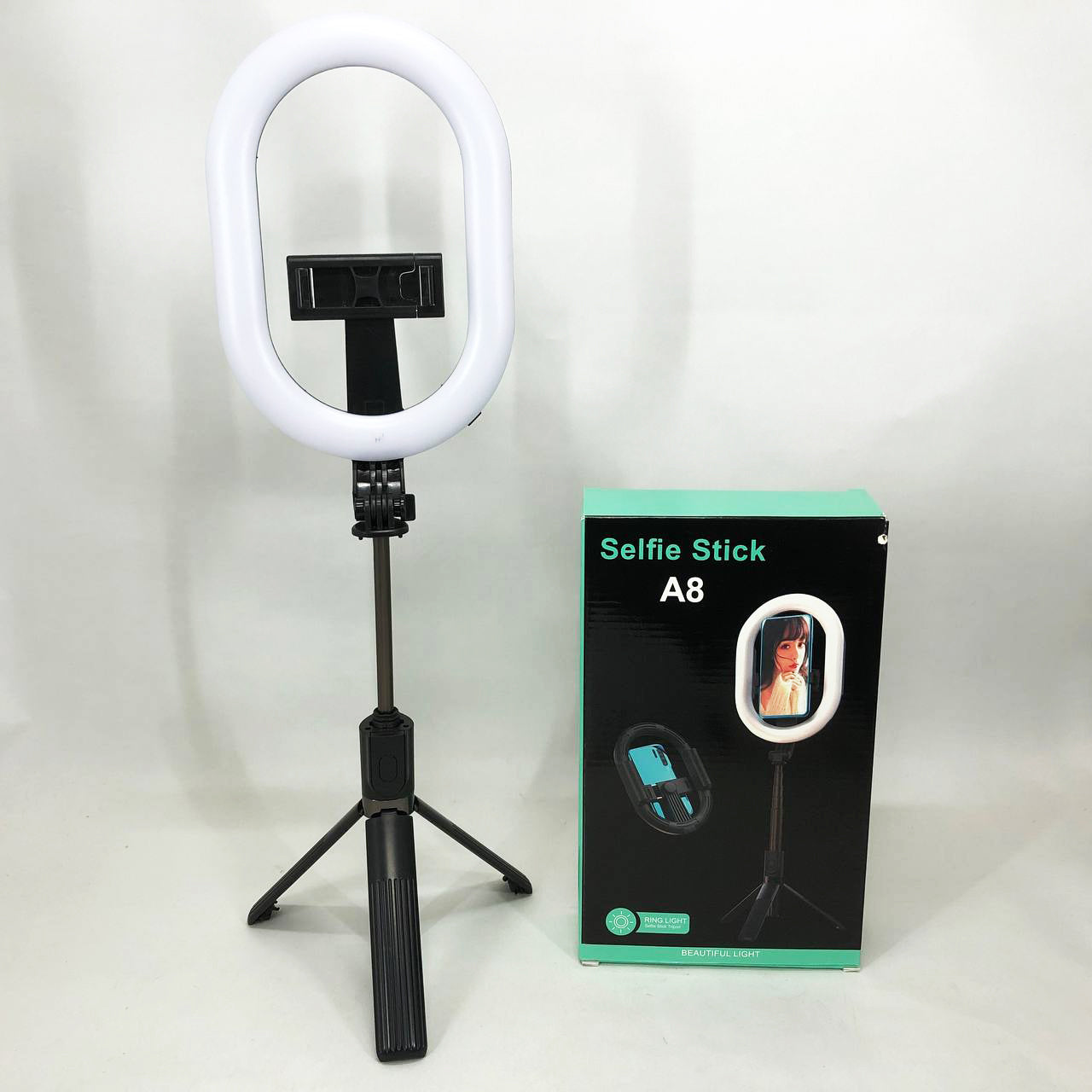Монопод-штатив для селфи с кольцевой LED лампой Selfie Stick A8 телескопический с пультом и Bluetooth