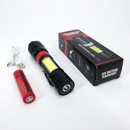 Фонарь ручной аккумуляторный PL-826-P70-COB(white+red), Портативный точечный фонарь, Походный фонарик