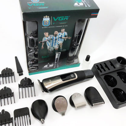 Набор для стрижки VGR 5 в 1 V-111, 9 насадок, Аккумуляторный универсальный триммер для стрижки