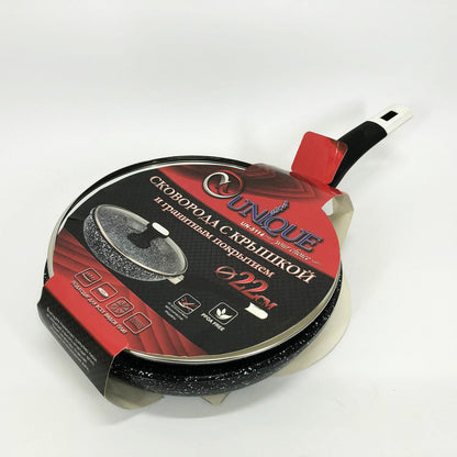 Сковорода UNIQUE UN-5114 22 см с крышкой гранит светлый многослойное покрытие