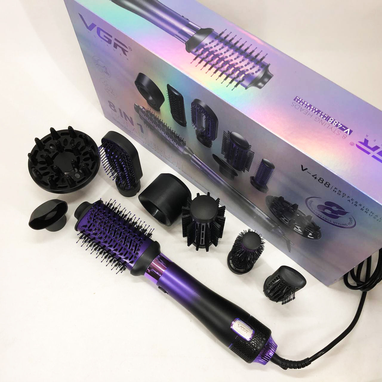 Фен-щетка стайлер VGR 8 в 1 V-488. Цвет: фиолетовый