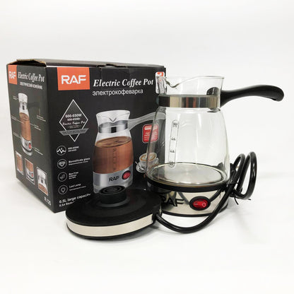 Электрическая турка для кофе RAF R.125 Кофеварка со стеклянной чашей 500мл 600 Вт. Цвет: черный