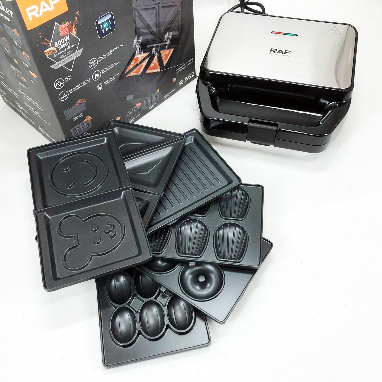 Мультимейкер RAF R.552 – 7 в 1: вафельница, гриль, сэндвичница, пончики, орешки, кексы, печенье, 800 Вт