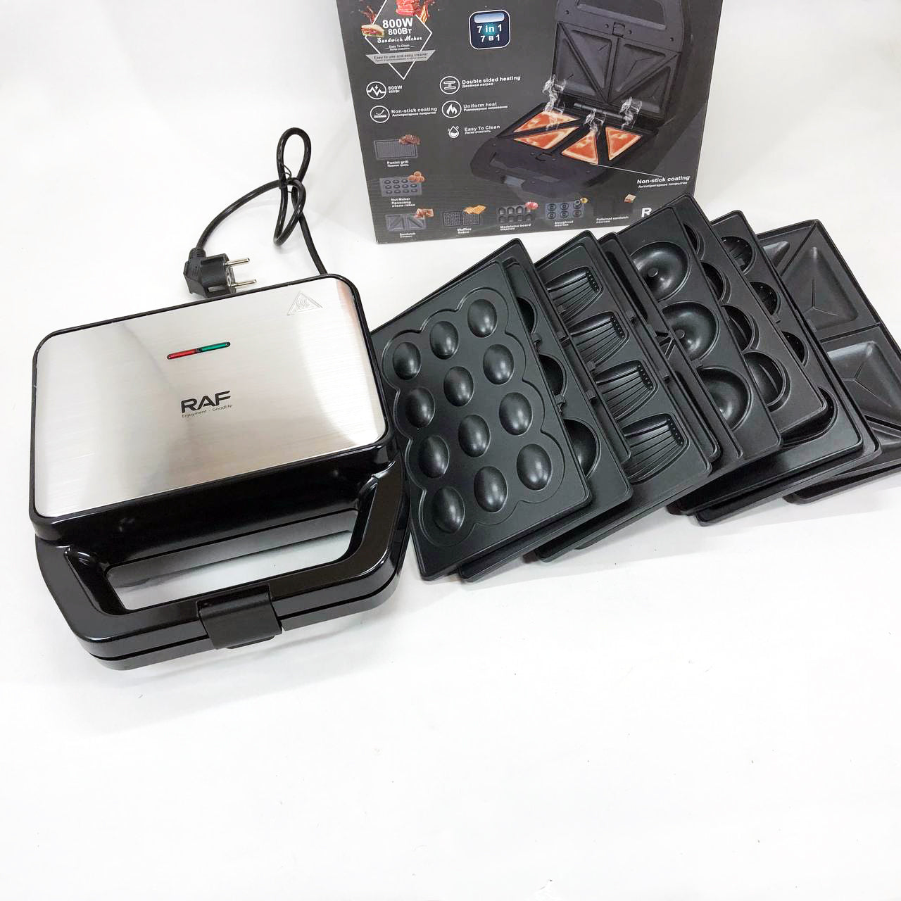 Мультимейкер RAF R.552 – 7 в 1: вафельница, гриль, сэндвичница, пончики, орешки, кексы, печенье, 800 Вт