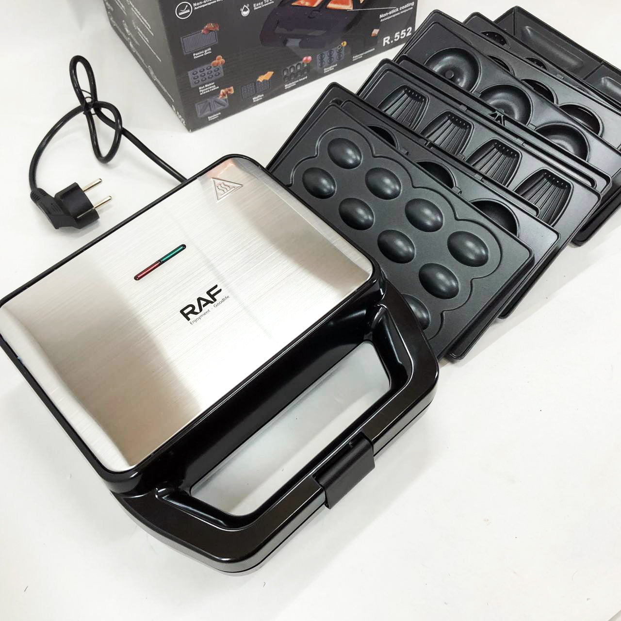 Мультимейкер RAF R.552 – 7 в 1: вафельница, гриль, сэндвичница, пончики, орешки, кексы, печенье, 800 Вт