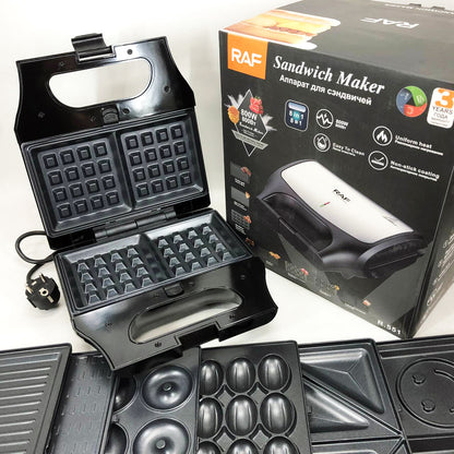 Вафельница бутербродница сендвичница гриль электрическая 8 в 1 RAF R.551 850W Мультипекарь со 8 формами