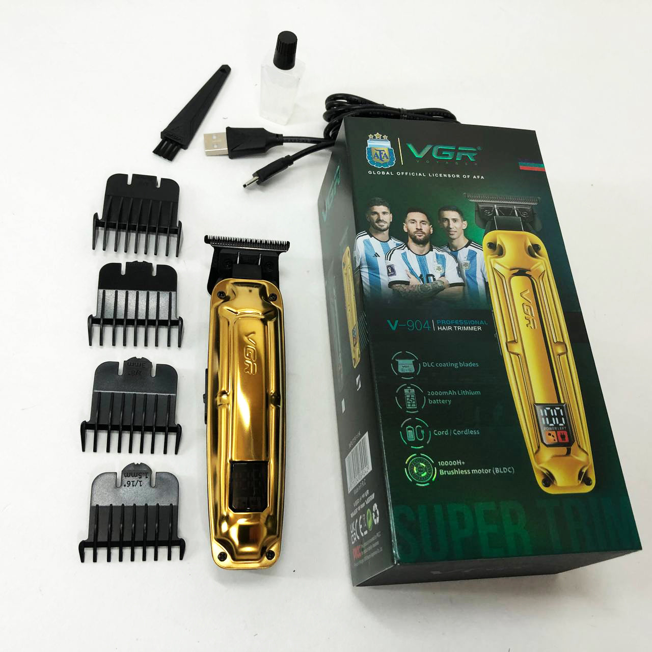 Аккумуляторная машинка VGR V-904 для стрижки волос VGR, машинка с дисплеем и сменными насадками