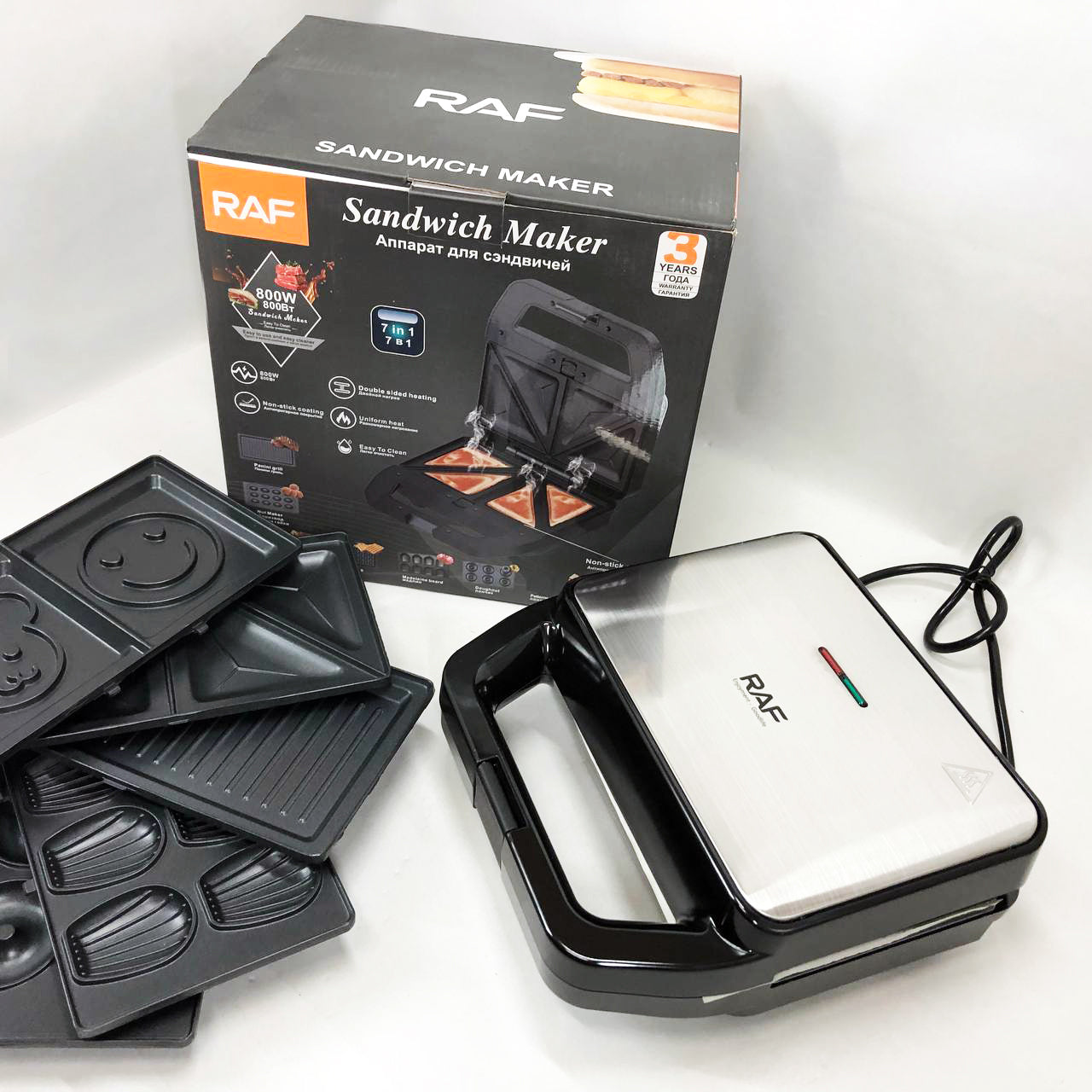 Мультимейкер RAF R.552 – 7 в 1: вафельница, гриль, сэндвичница, пончики, орешки, кексы, печенье, 800 Вт