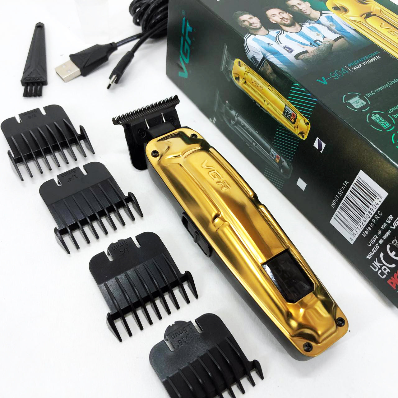 Аккумуляторная машинка VGR V-904 для стрижки волос VGR, машинка с дисплеем и сменными насадками