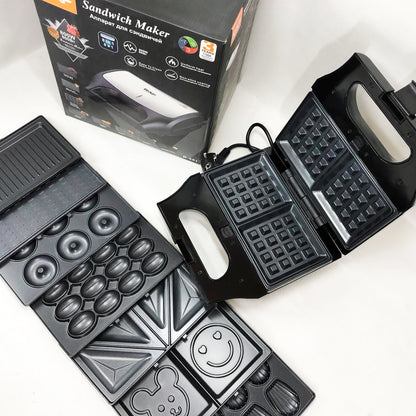 Вафельница бутербродница сендвичница гриль электрическая 8 в 1 RAF R.551 850W Мультипекарь со 8 формами