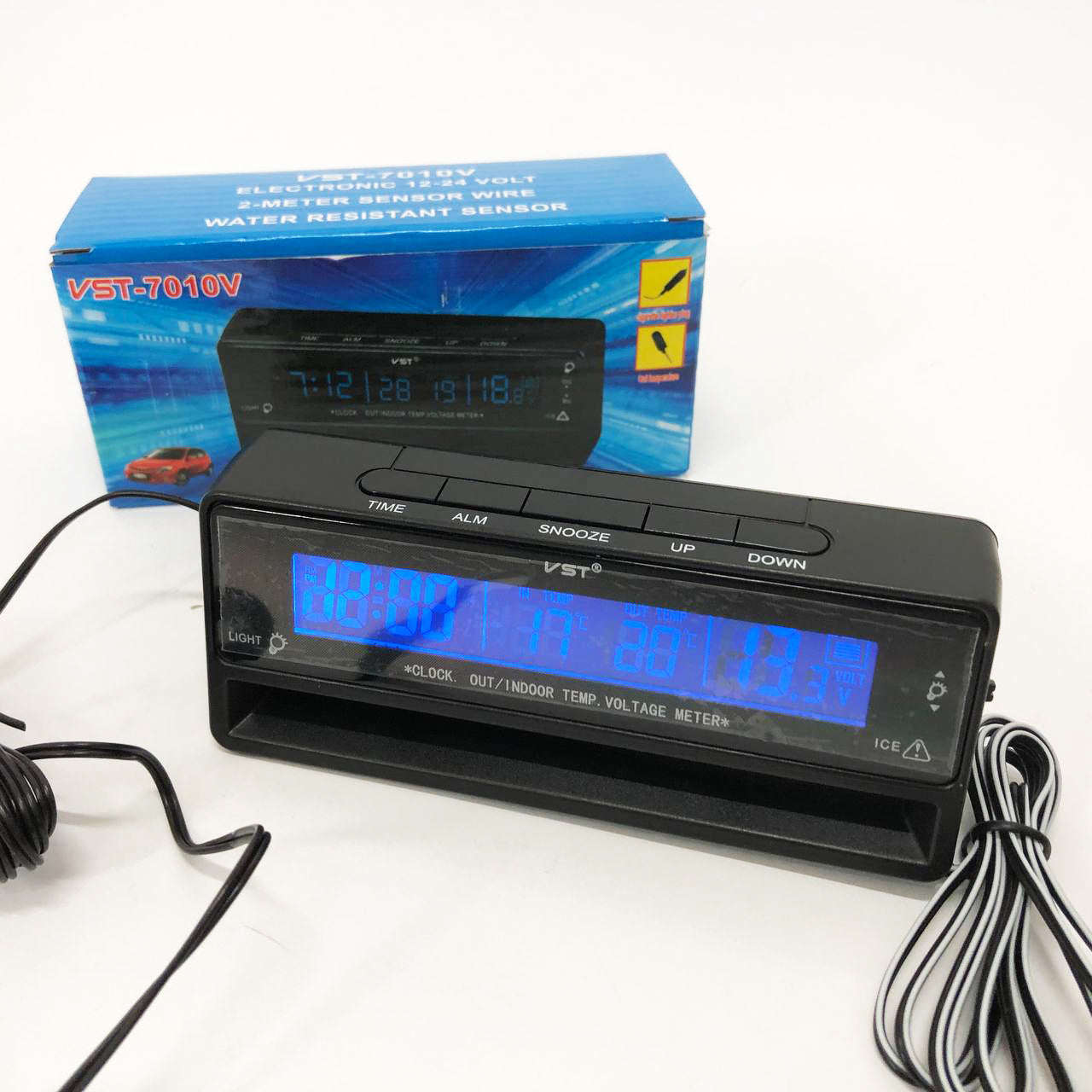 Автомобильные часы с термометром и вольтметром VST-7010V