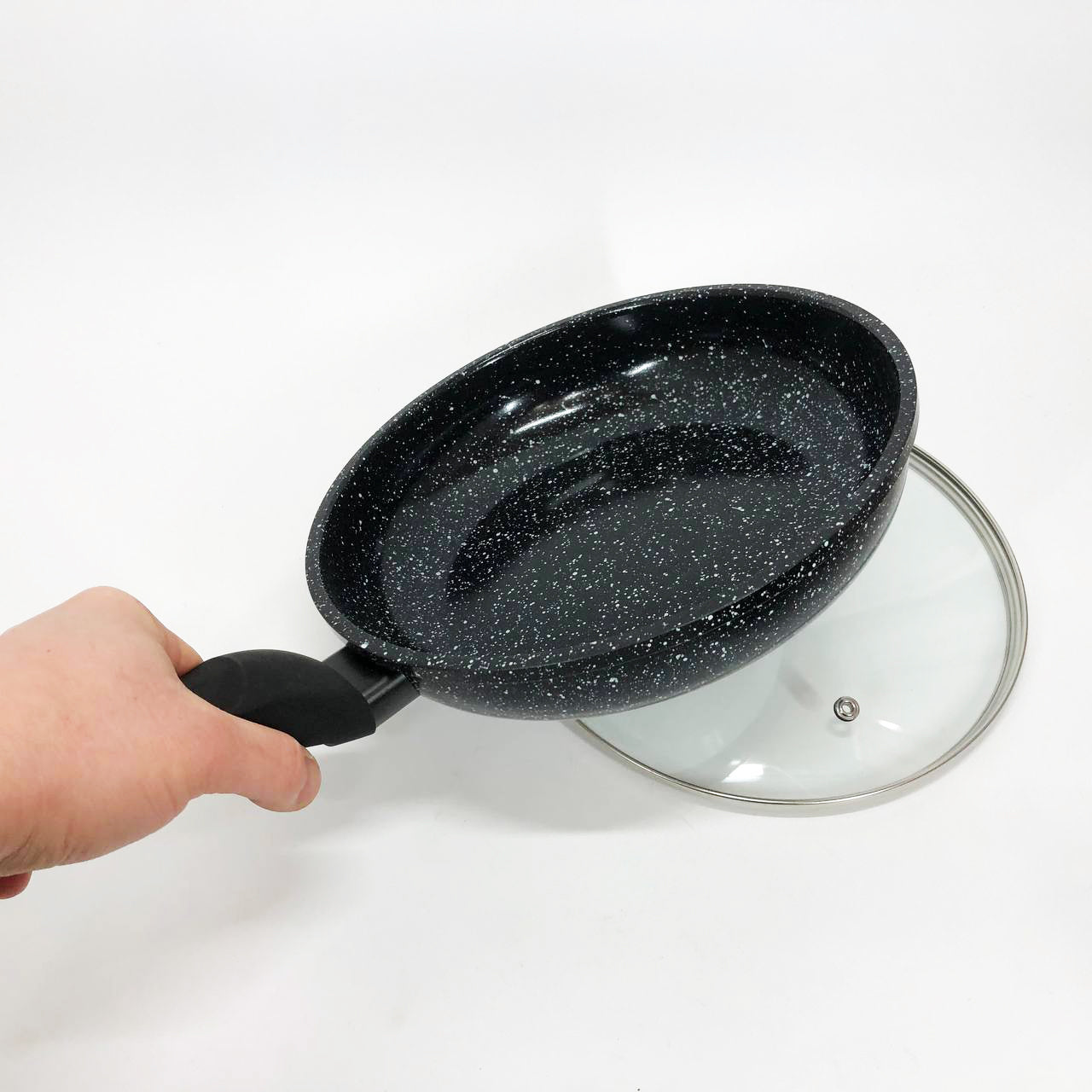 Сковорода UNIQUE UN-5114 22 см с крышкой гранит светлый многослойное покрытие