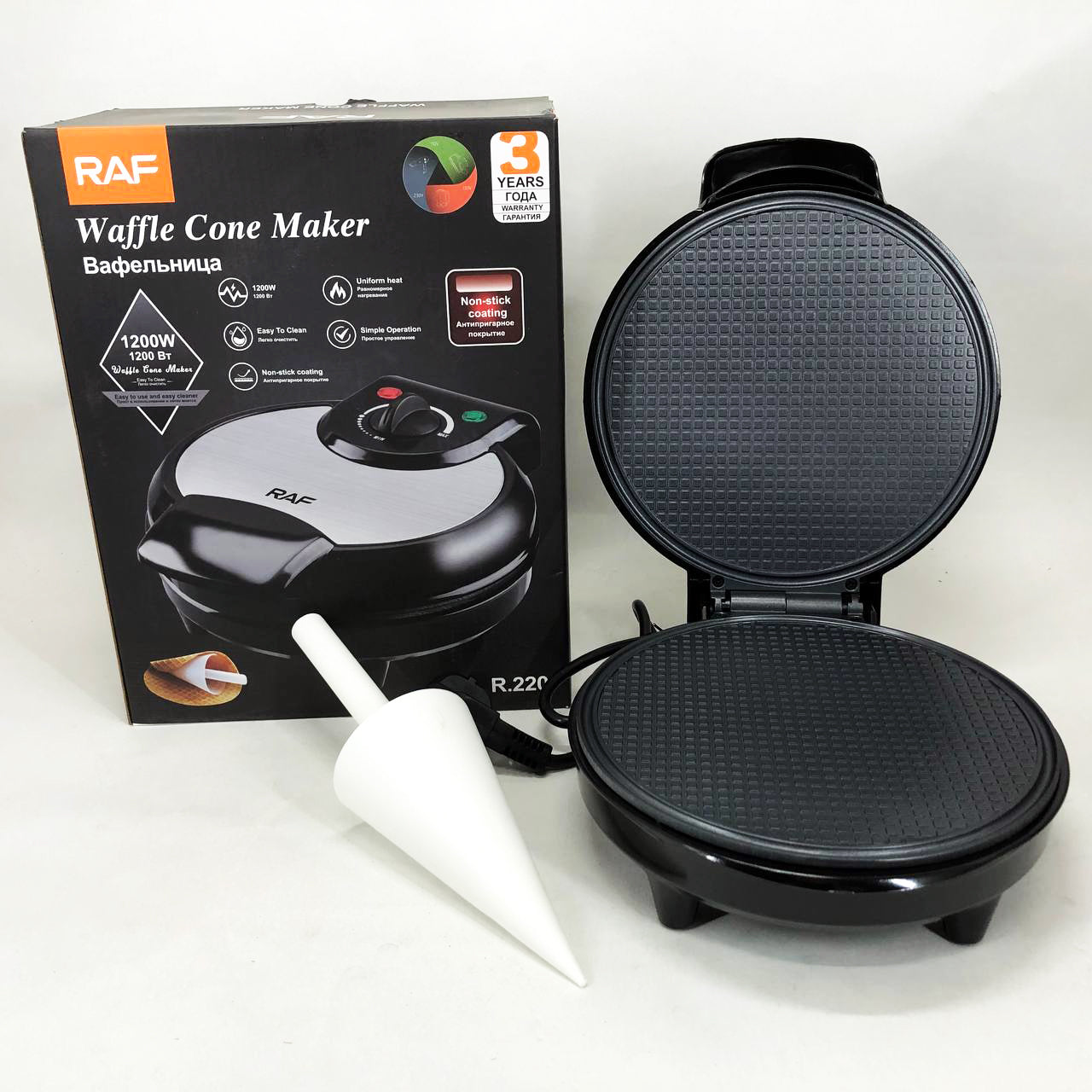 Вафельница электрическая RAF R.220, 1200 Вт с антипригарным покрытием