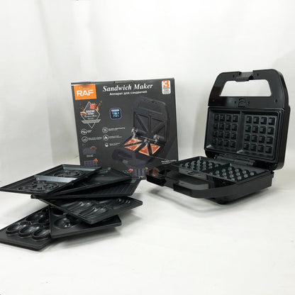 Мультимейкер RAF R.552 – 7 в 1: вафельница, гриль, сэндвичница, пончики, орешки, кексы, печенье, 800 Вт
