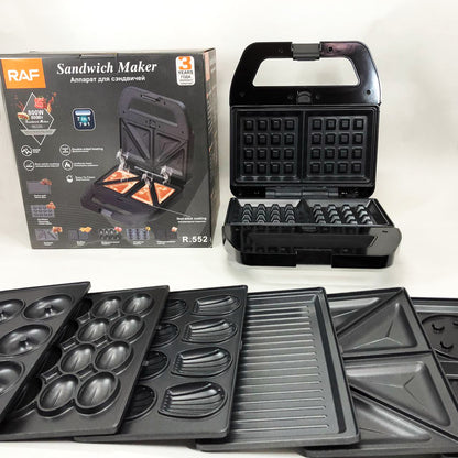 Мультимейкер RAF R.552 – 7 в 1: вафельница, гриль, сэндвичница, пончики, орешки, кексы, печенье, 800 Вт