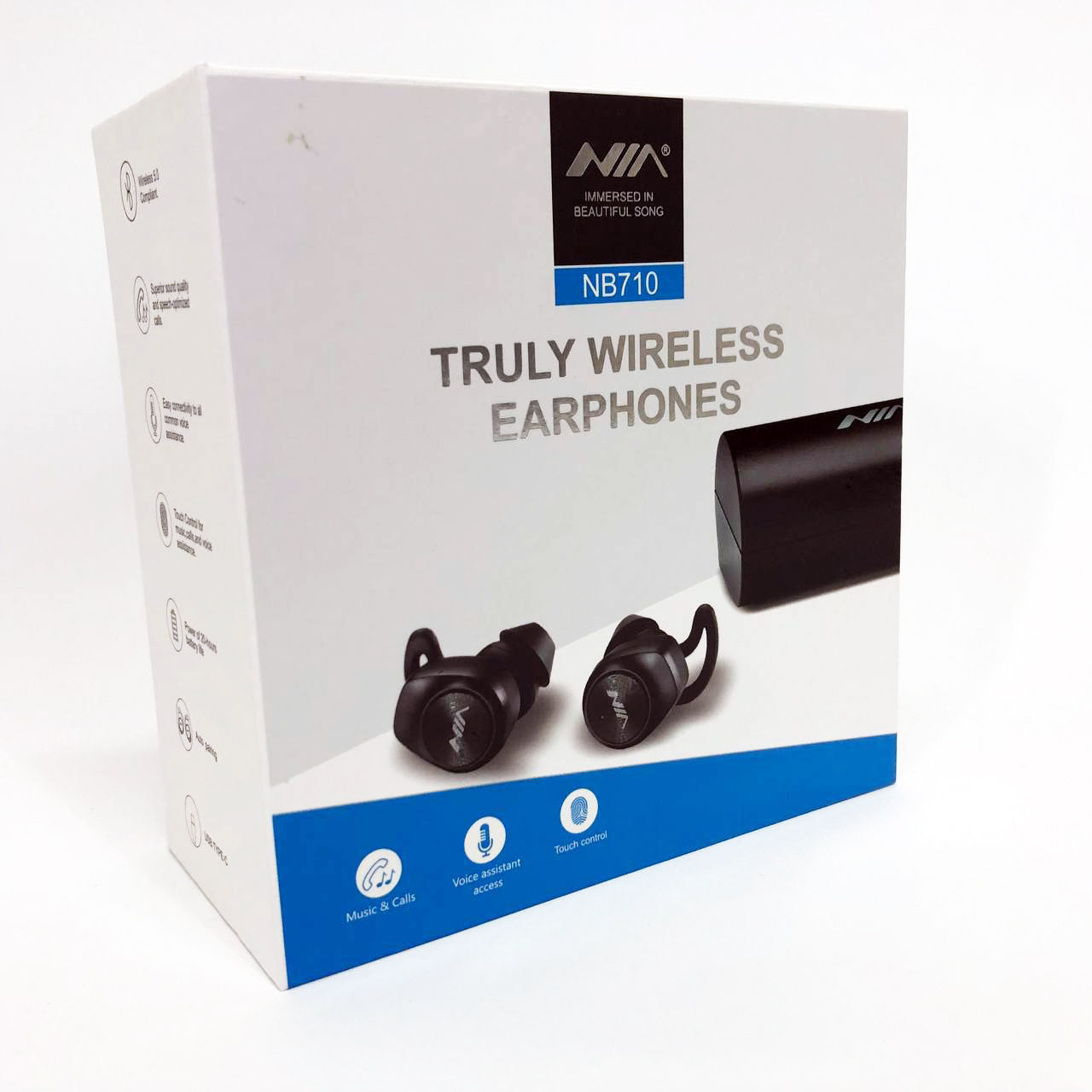 Наушники Bluetooth NIA NB710 с кейсом черные беспроводные, Наушники для тренировок сенсорные беспроводные