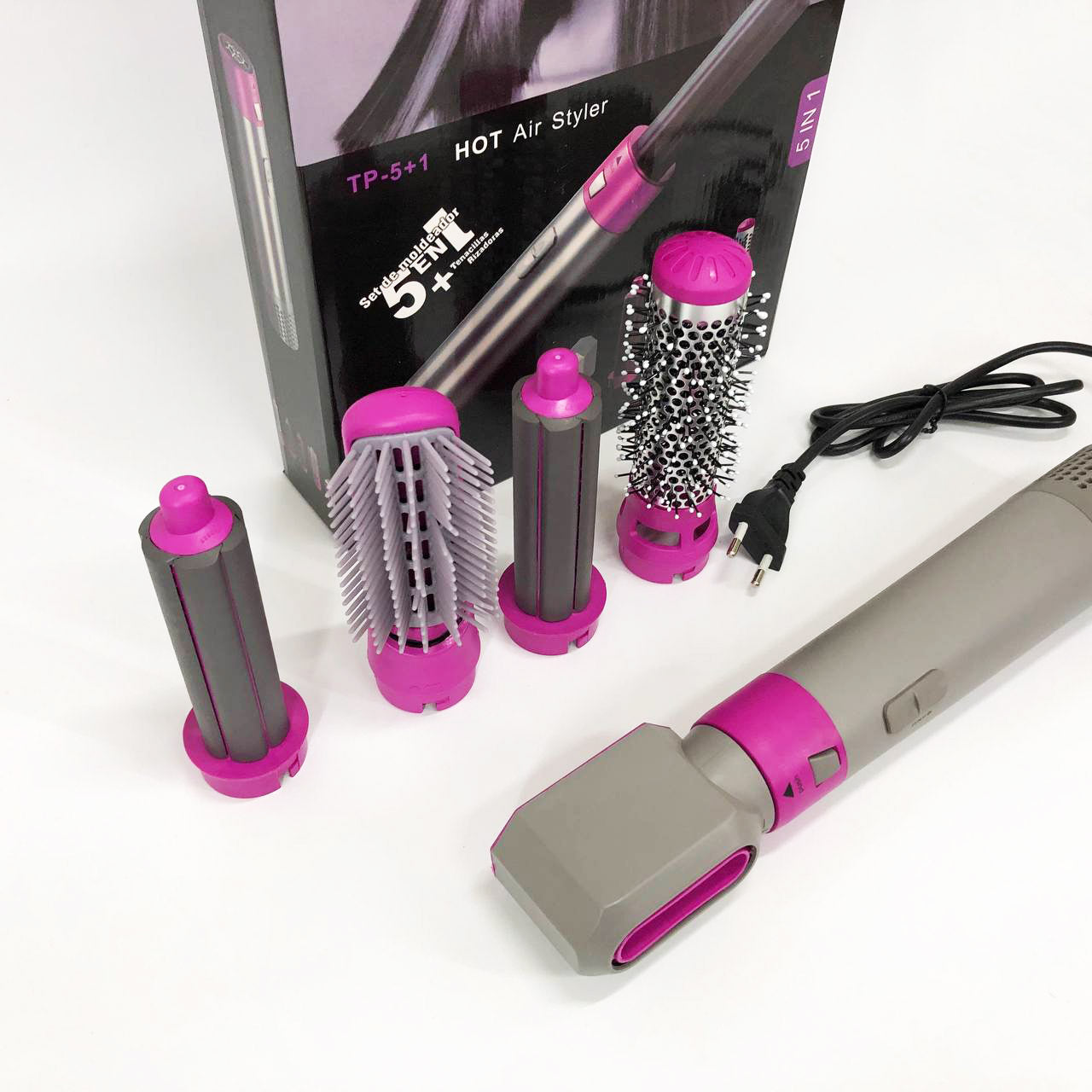 Фен-щетка стайлер 5 в 1 мультистайлер для завивки и укладки волос воздушный с насадками