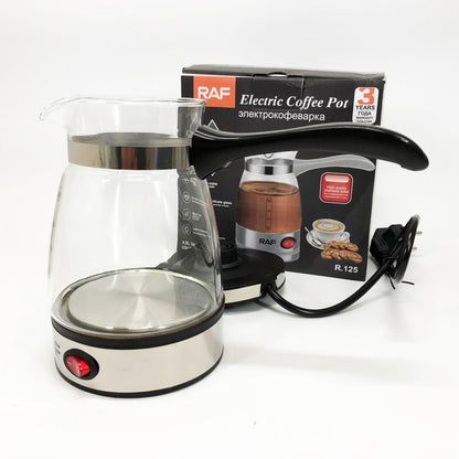 Электрическая турка для кофе RAF R.125 Кофеварка со стеклянной чашей 500мл 600 Вт. Цвет: черный