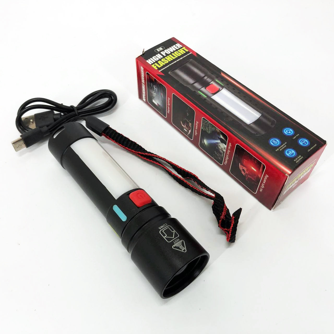Фонарь 611-TG+COB(white+red), Фонарики для экстренных ситуаций и аварий, Поисковый фонарь ручной