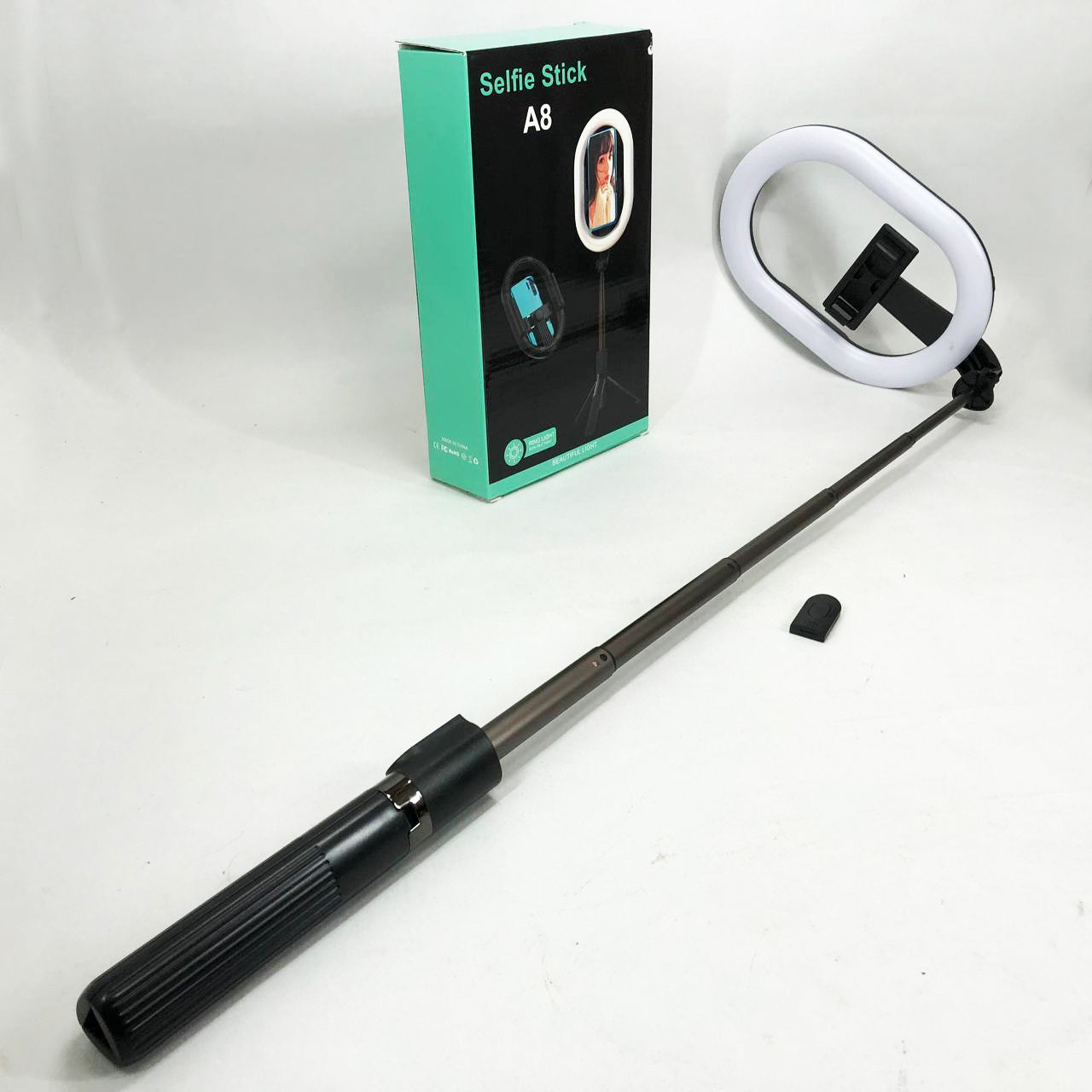 Монопод-штатив для селфи с кольцевой LED лампой Selfie Stick A8 телескопический с пультом и Bluetooth