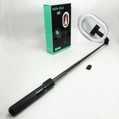 Монопод-штатив для селфи с кольцевой LED лампой Selfie Stick A8 телескопический с пультом и Bluetooth