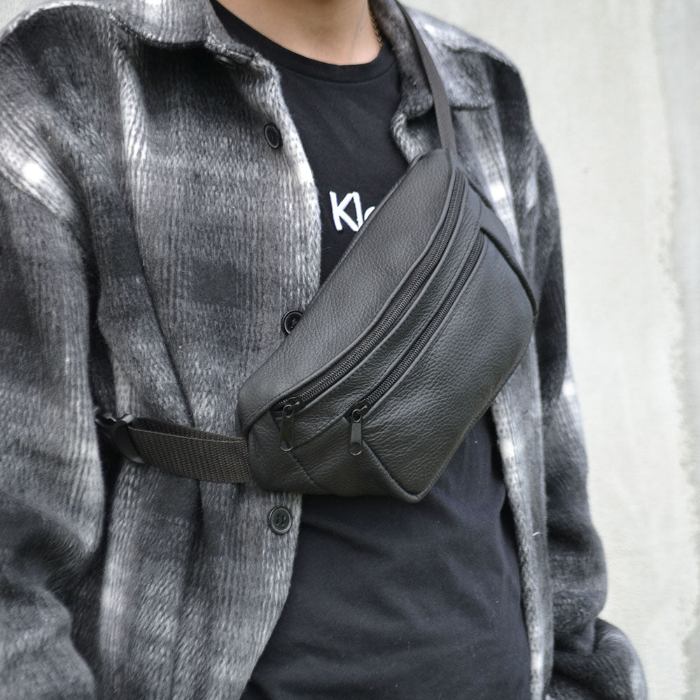 Кожаная качественная бананка мужская - женская сумка, черная сумка из кожи