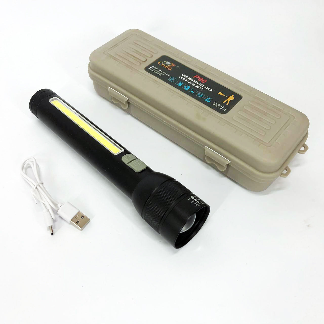 Фонарь аккумуляторный CB-C23-P90+COB, Фонарик светодиодный ручной аккумуляторный портативный