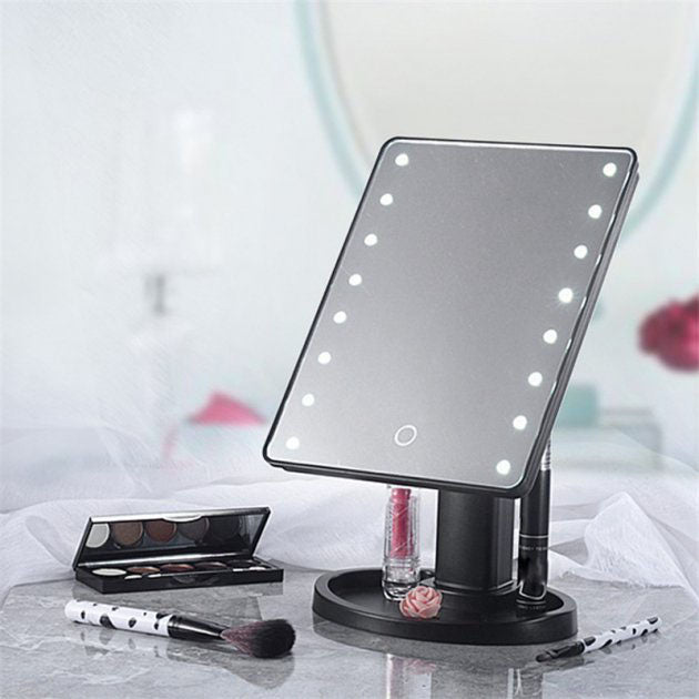 Зеркало для макияжа с 16 LED подсветкой Mirror White, Зеркало со светом для макияжа. Цвет: черный