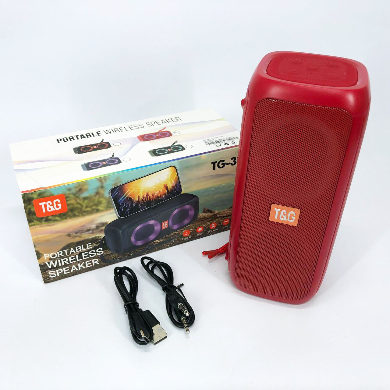 Портативная колонка TG333 2x5W с RGB подсветкой, беспроводная колонка портативная мощная. Цвет: красный