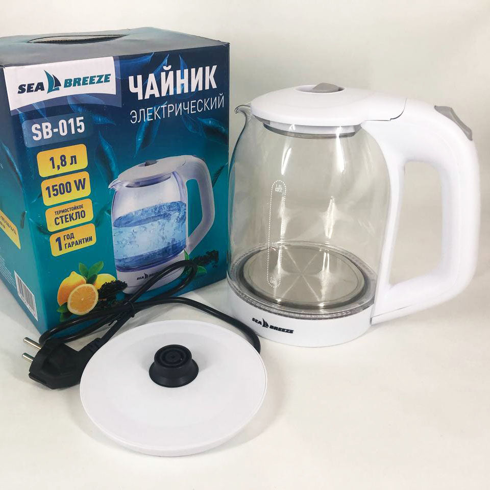 Электрочайник SeaBreeze SB-015 1.8 л, чайники с подсветкой, электронный чайник тихий электрический чайник