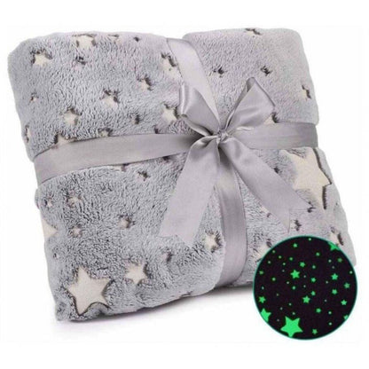 Светящийся в темноте плед плюшевое покрывало Blanket kids Magic Star 150х100 см флисовое одеяло. Цвет: серый