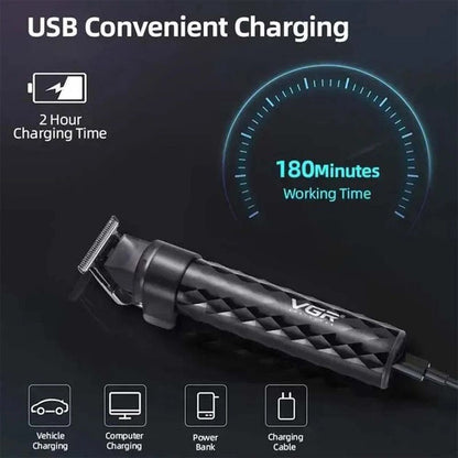 Машинка для стрижки с триммером VGR V-170 для волос, усов и бороды, беспроводная со сменными насадками