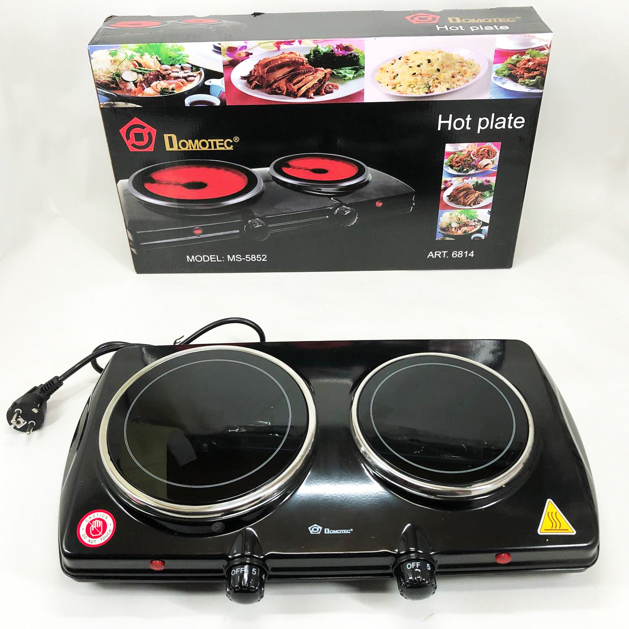 Электрическая настольная плита Domotec MS-5852 2 конфорки стеклокерамическая 1200 Вт
