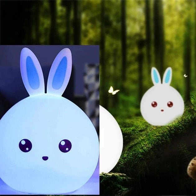 Силиконовый Ночник светильник ЗАЙЧИК детский LED лампа 7 цветов с АККУМУЛЯТОРОМ