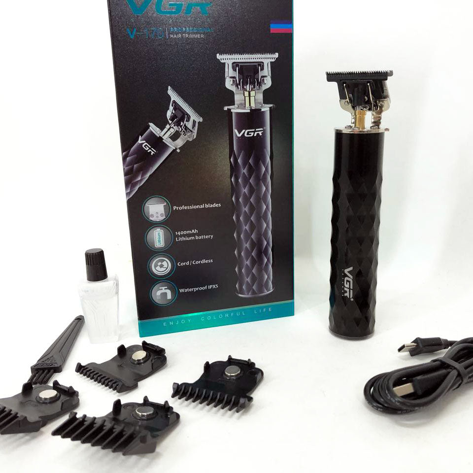Машинка для стрижки с триммером VGR V-170 для волос, усов и бороды, беспроводная со сменными насадками