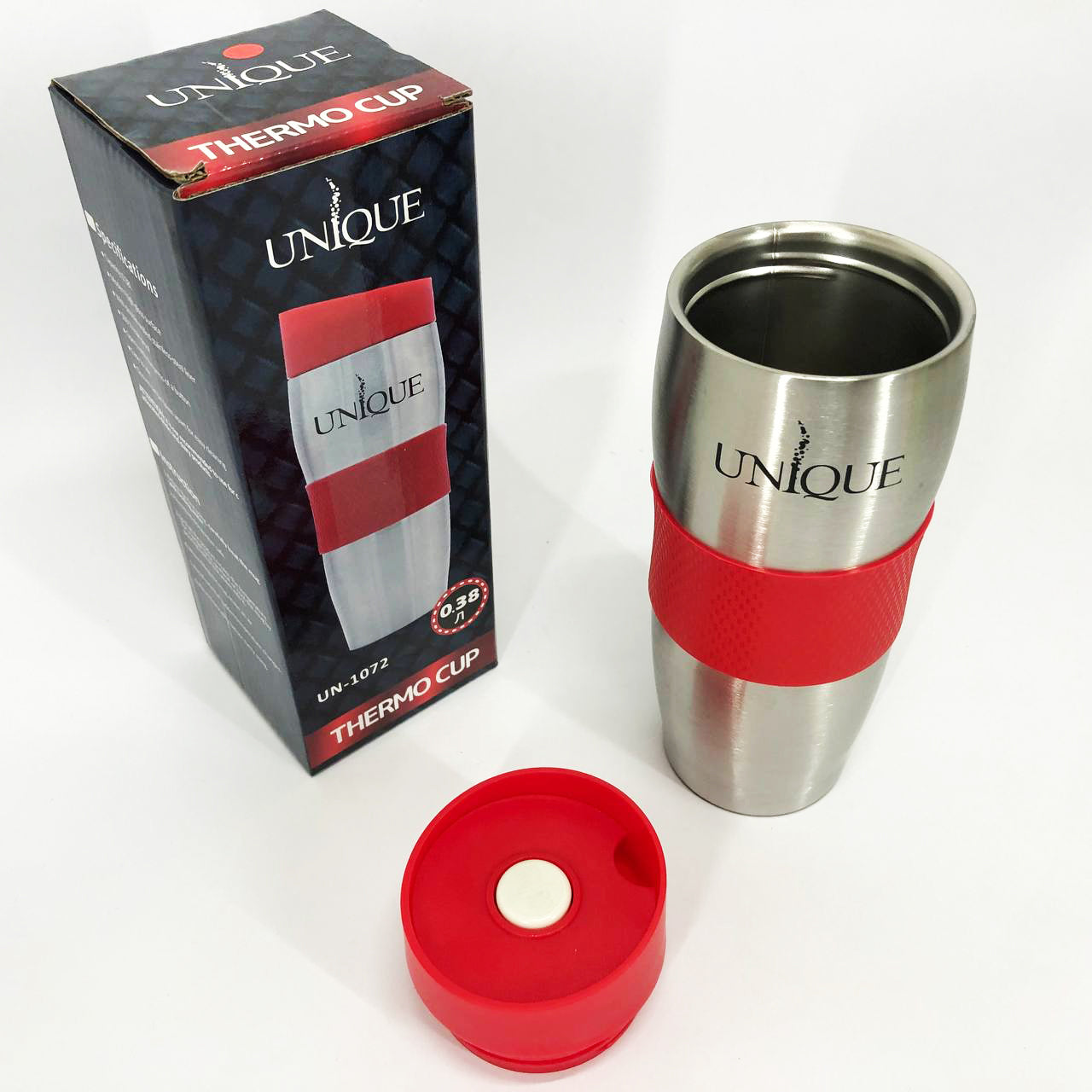 Термокружка UNIQUE UN-1072 0.38 л, Термос из нержавейки металлический, Термосы для фитнеса. Цвет: красный