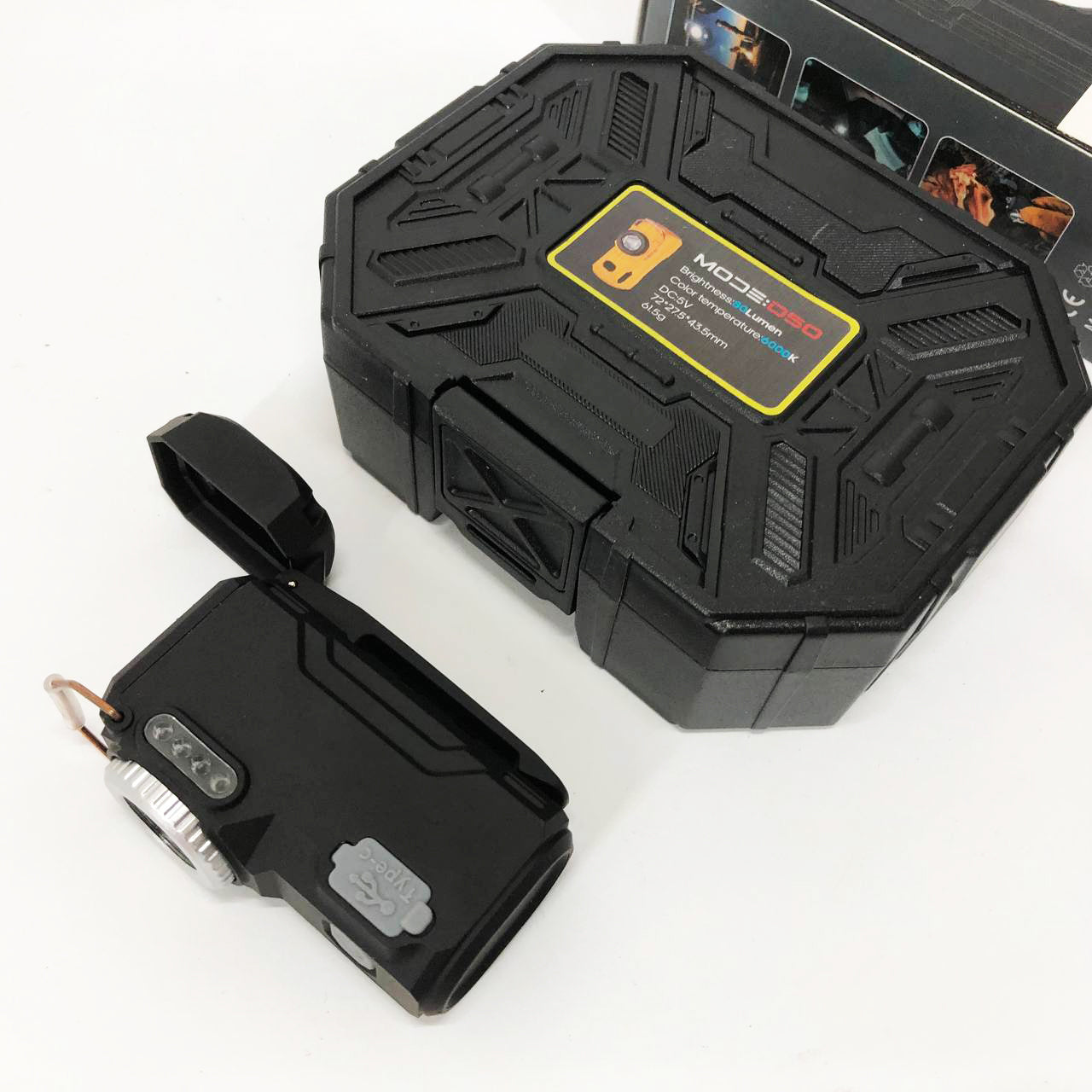 Багатофункціональний армійський ліхтар D50-SMD - індикація заряду, запальничка. Колір: чорний