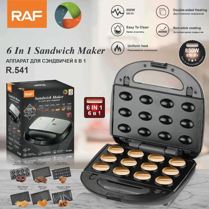 Мультимейкер 6в1 RAF R.541 Гриль прижимной сэндвичница вафельница орешник бутербродница