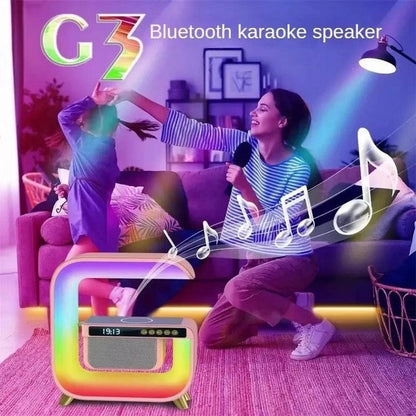 Ночник аккумуляторный RGB G3 с беспроводной зарядкой 15W и Bluetooth колонкой 3W Настольная смарт лампа