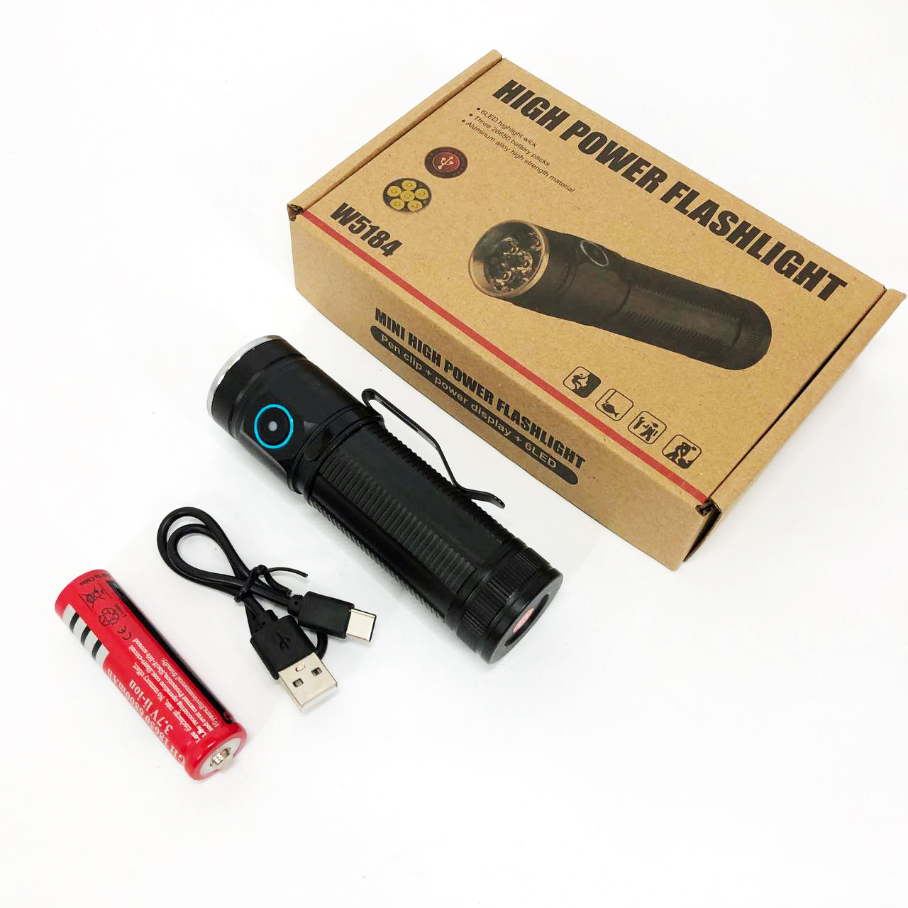 Ручний ліхтарик W5184-6XHP360, Супер яскравий ліхтарик, Суперпотужний пошуковий ручний ліхтар тактичний