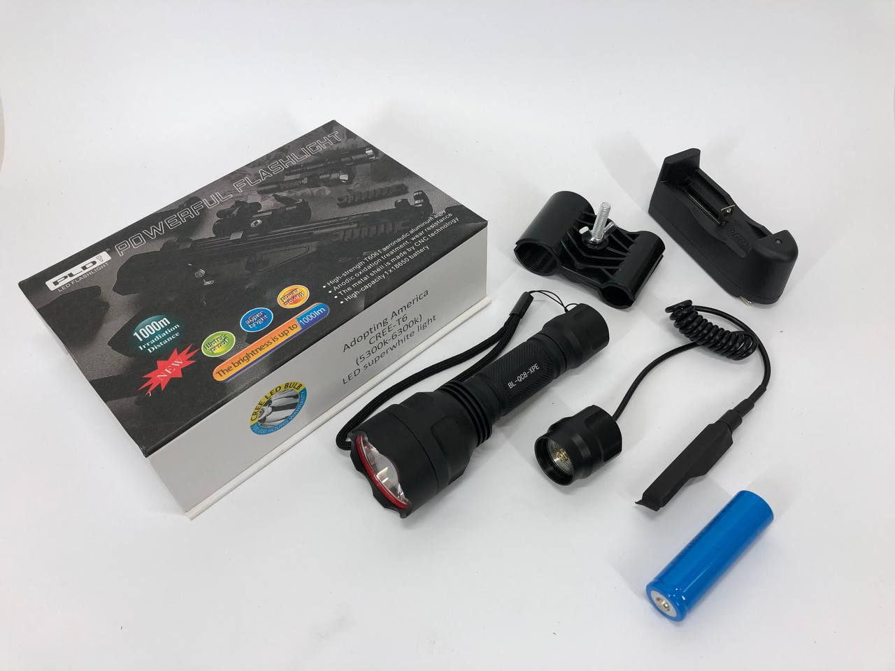 Тактический подствольный фонарь для охоты Bailong BL-QC8 XPE, сильный фонарик, фонарь ручной тактический