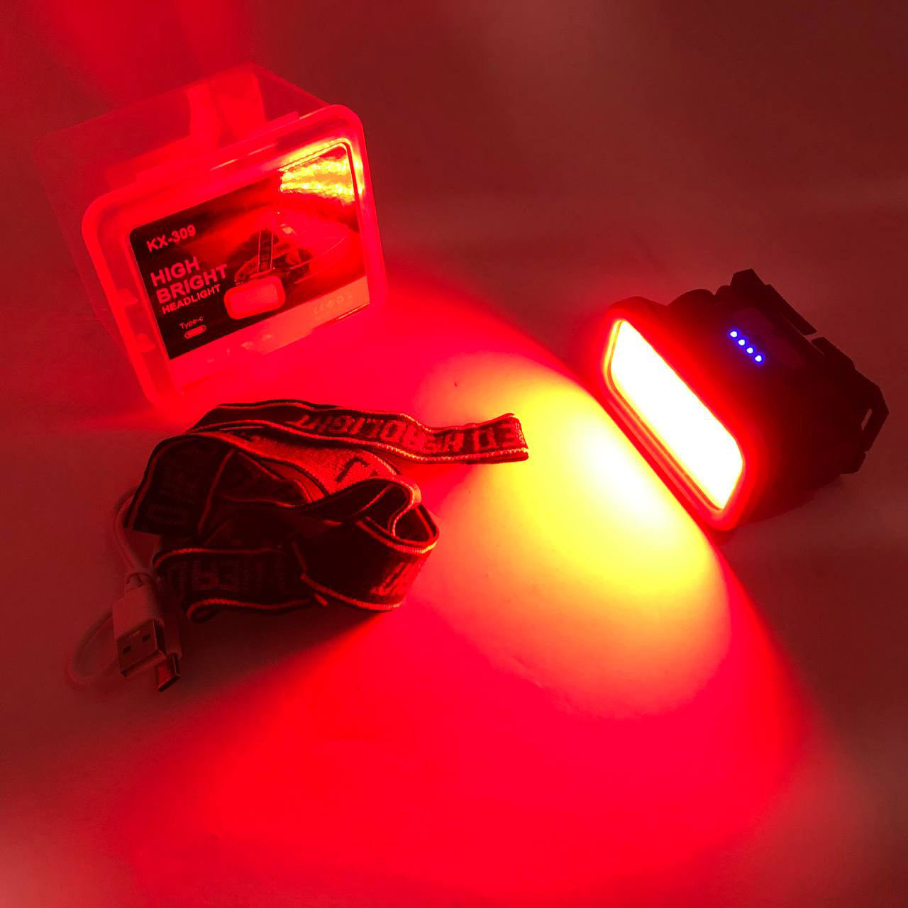 Фонарь налобный YM-309-COB(white+red), Фонарь с разными режимами работы, Сверхмощный налобный фонарь